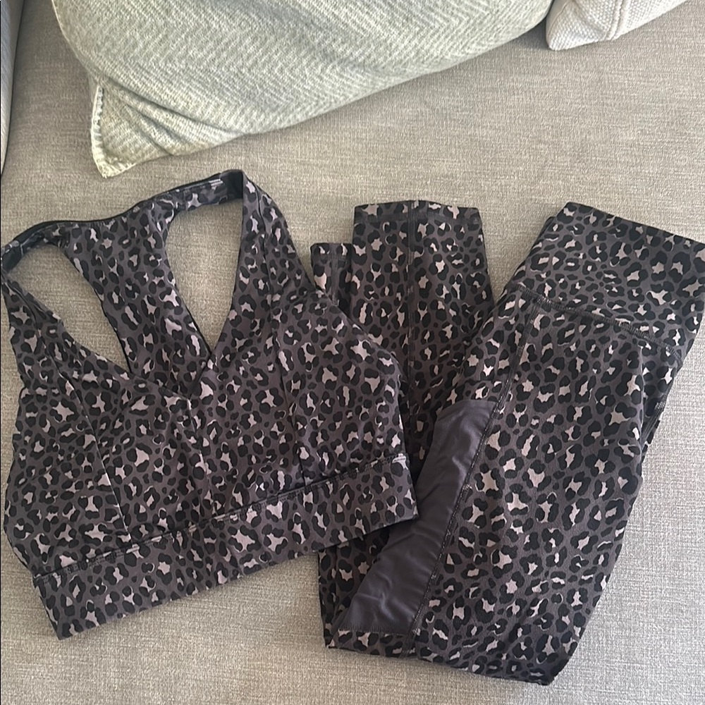 Fabletics Leopard Print Sports Bra and Leggings Set